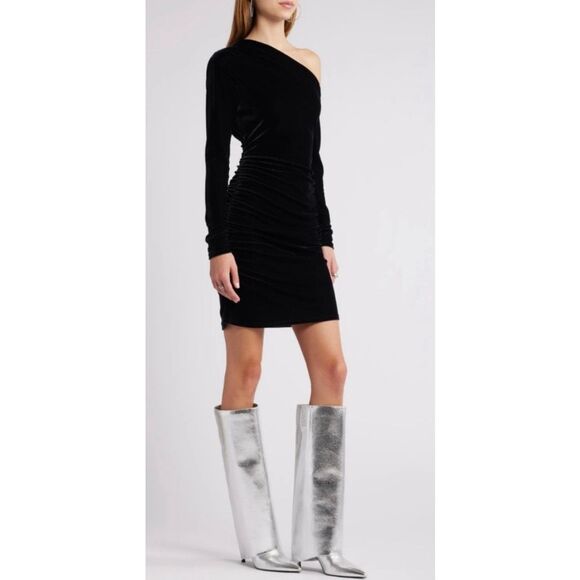 Open Edit Tall Boot in Silver Metallic Size 5.5 Stiletto Heel Pointed Toe - Picture 1 of 7